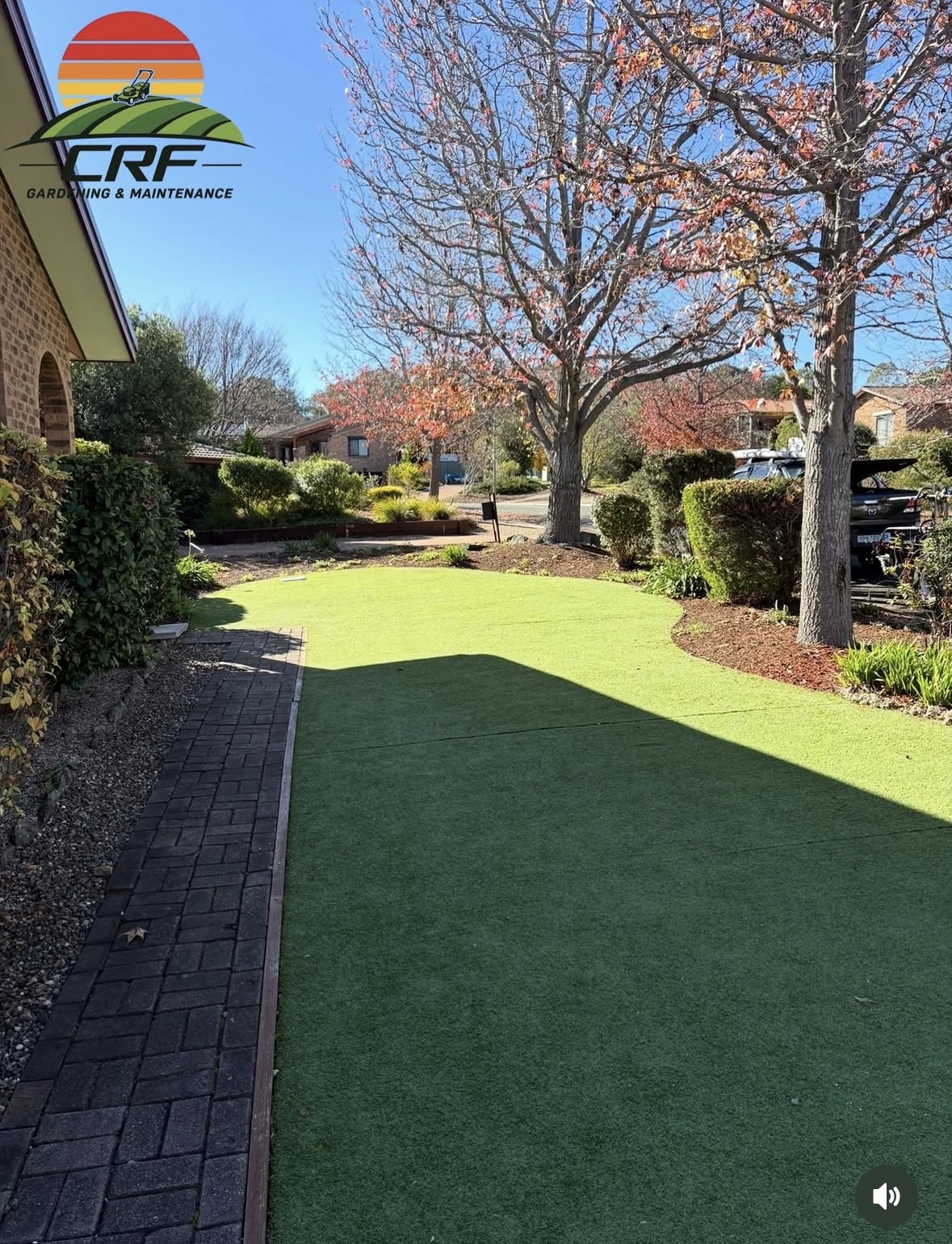 After — the same yard from the path, swept and tidy